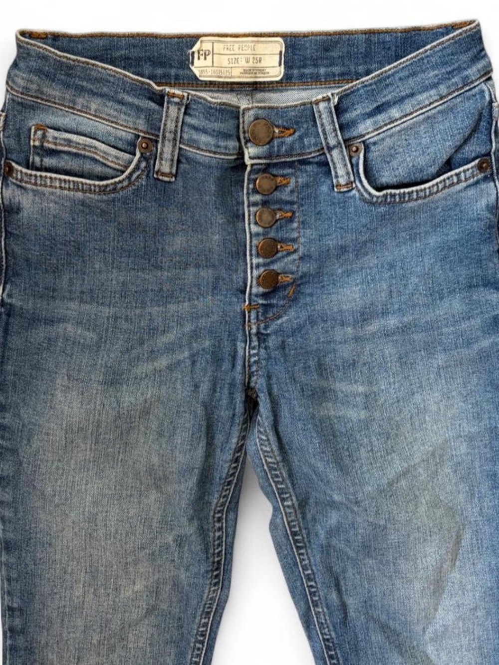 Free People High-Rise Button-Fly Blue Denim Jeans